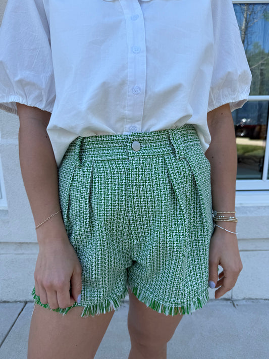 Green Tweed Shorts