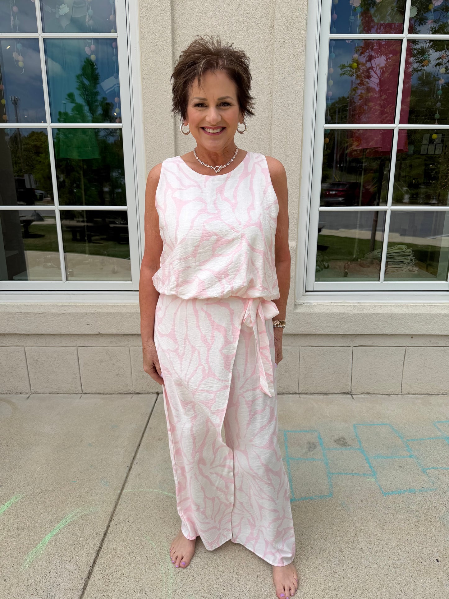 Pink and White Tropical Pants and Top Set
