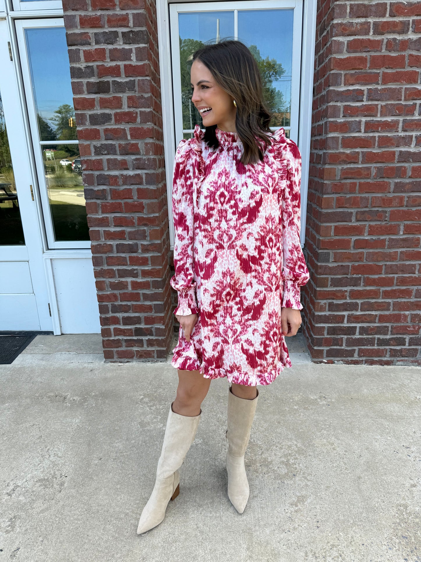 Red Print Tunic Mini Dress