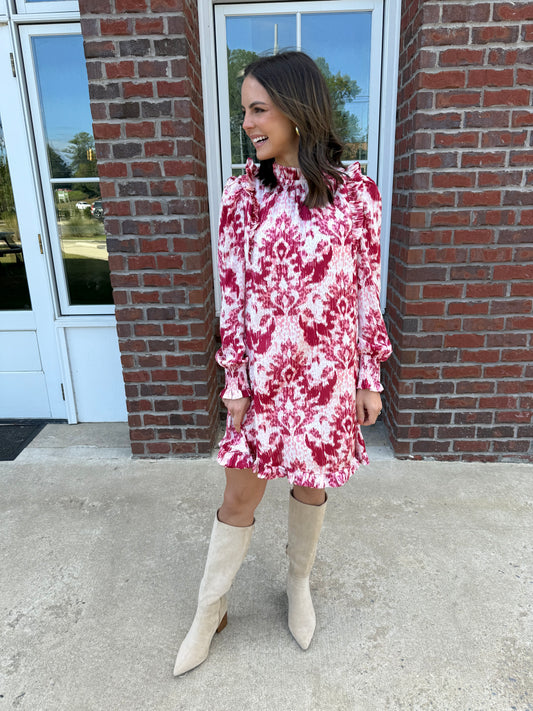 Red Print Tunic Mini Dress