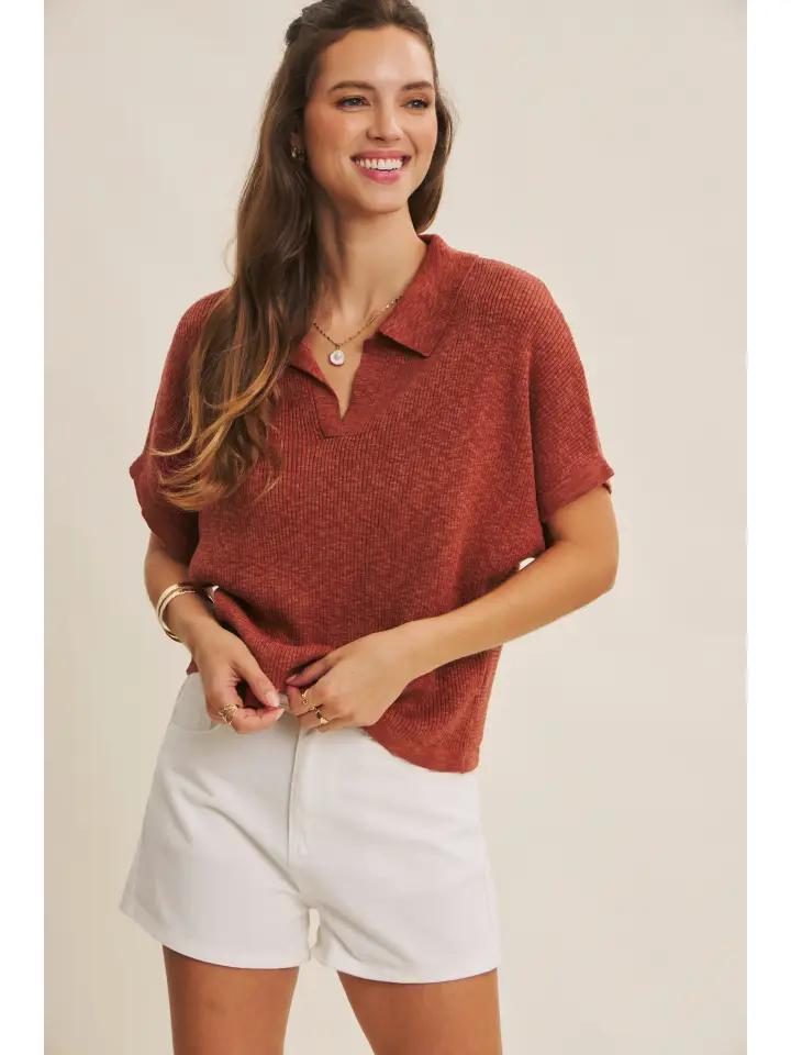 Rust Red Slub Knit Sweater