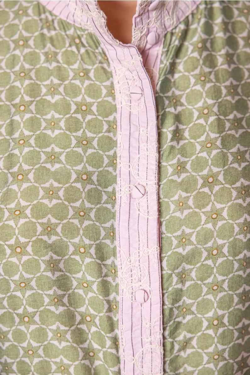 Olive and Pink Mixed Floral Embroidered Top