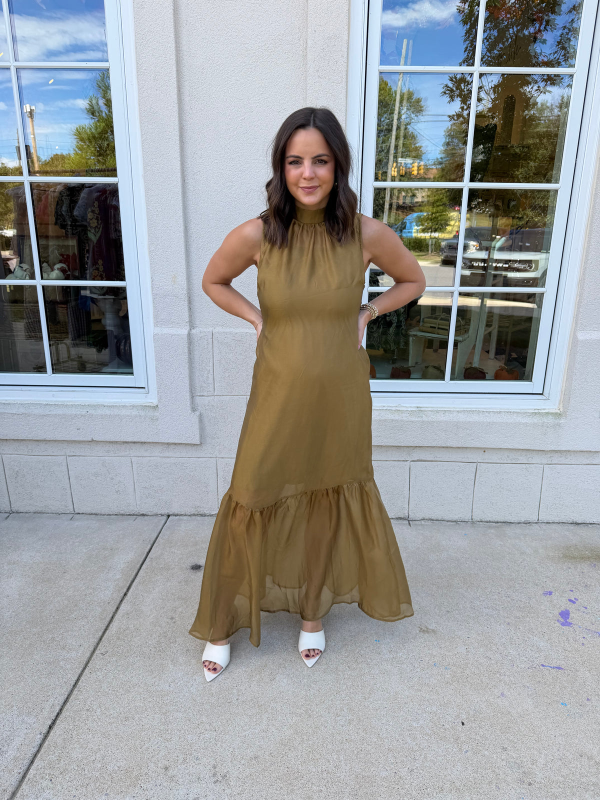 Olive Soft Organza Maxi Dress