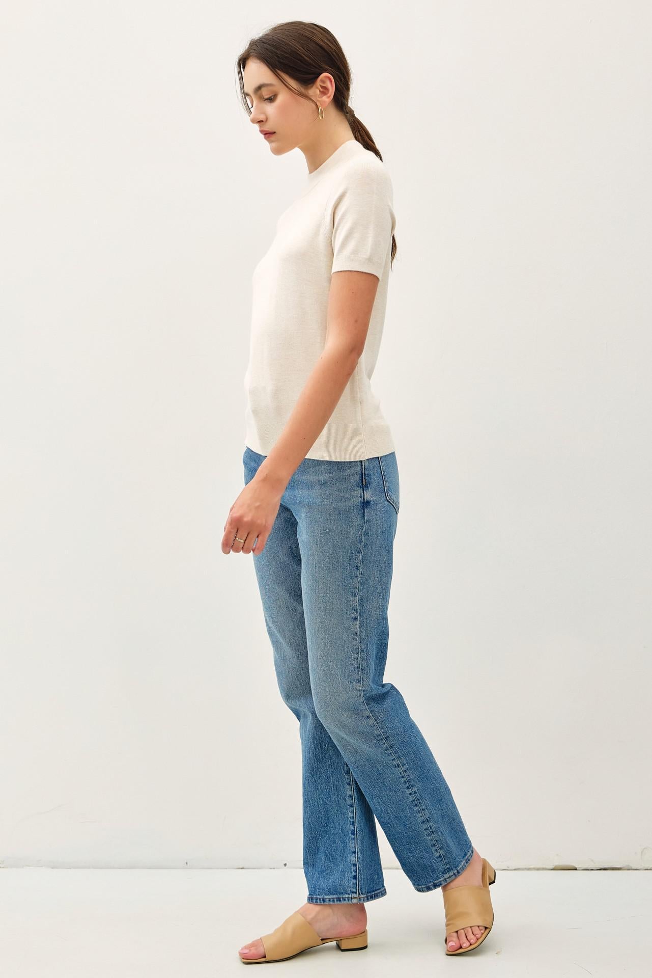 Oatmeal Mockneck Knit Sweater