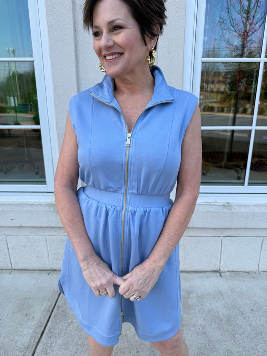 Blue Soft Knit Mock Dress