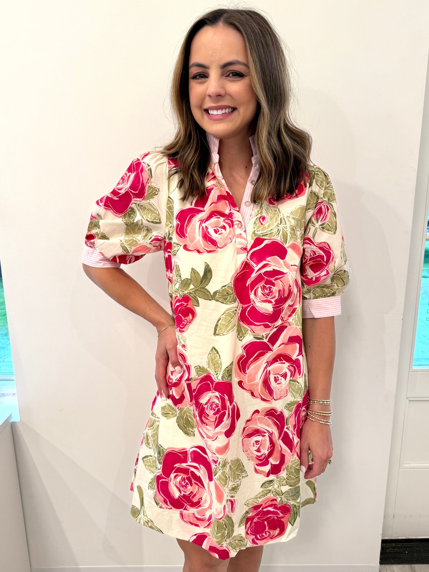 Pink Mix Floral with Stripe neck Mini