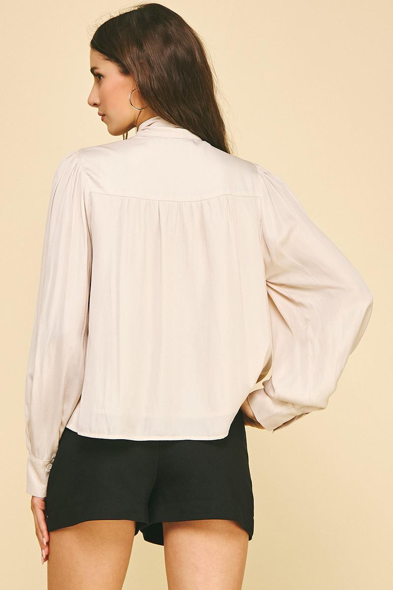 Oat Button Down with Neck Tie Blouse