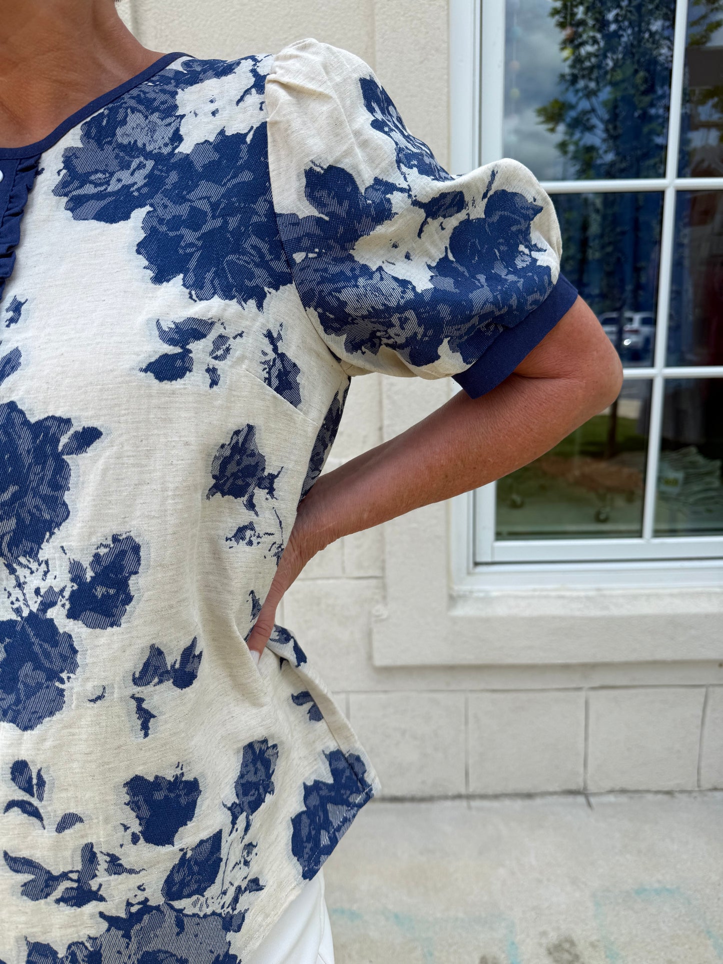 Blue Floral Jacquard Top