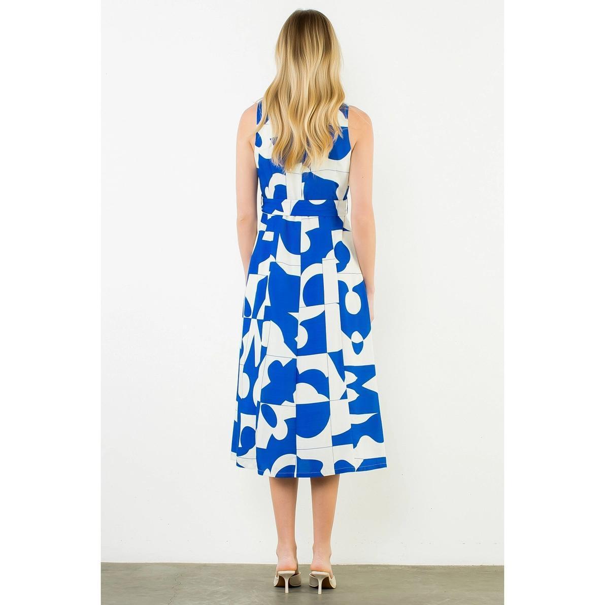 Royal Blue and Off White Geometric Dress