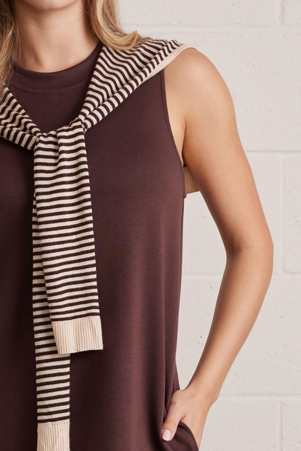 Brown with Scarf Detail Mini Dress