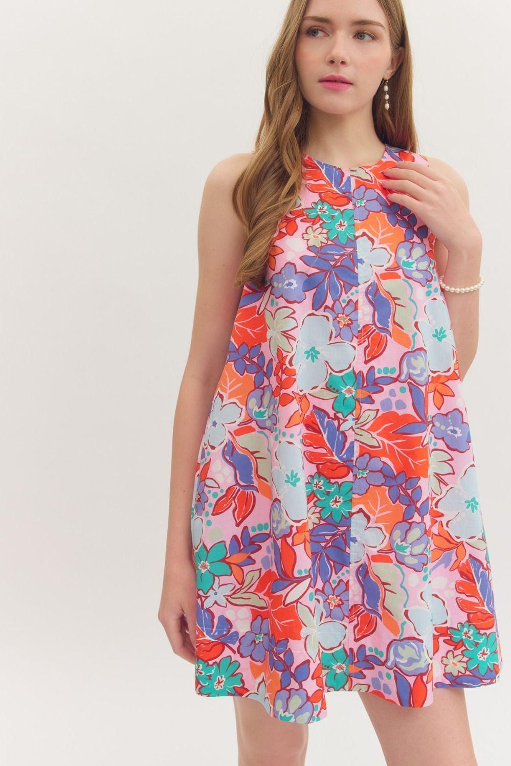 Pink Floral Botanical Mini Dress