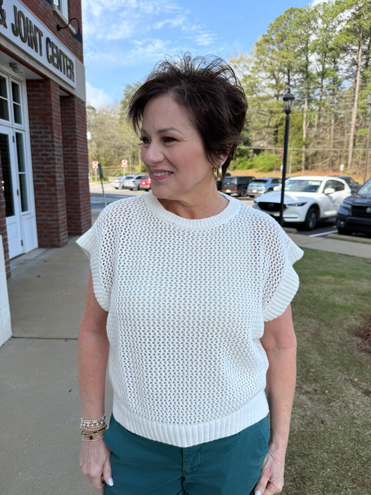 Off White Woven Knit Top