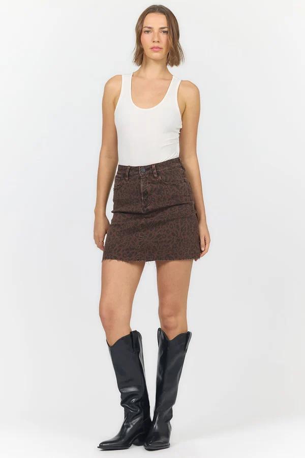 Chocolate and Black Leopard Mini Skirt