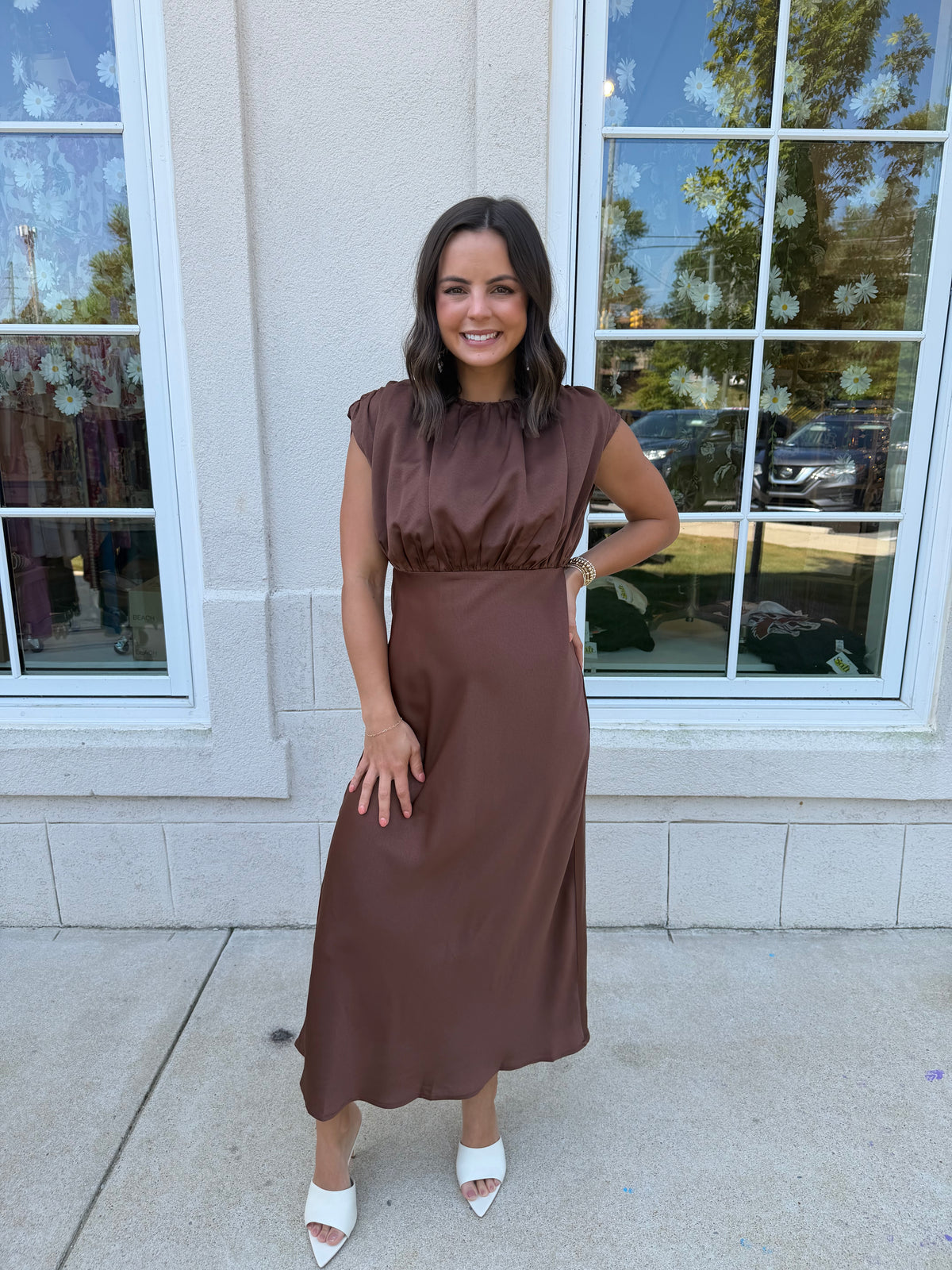 Chocolate Minimalist Draped Satin Midi
