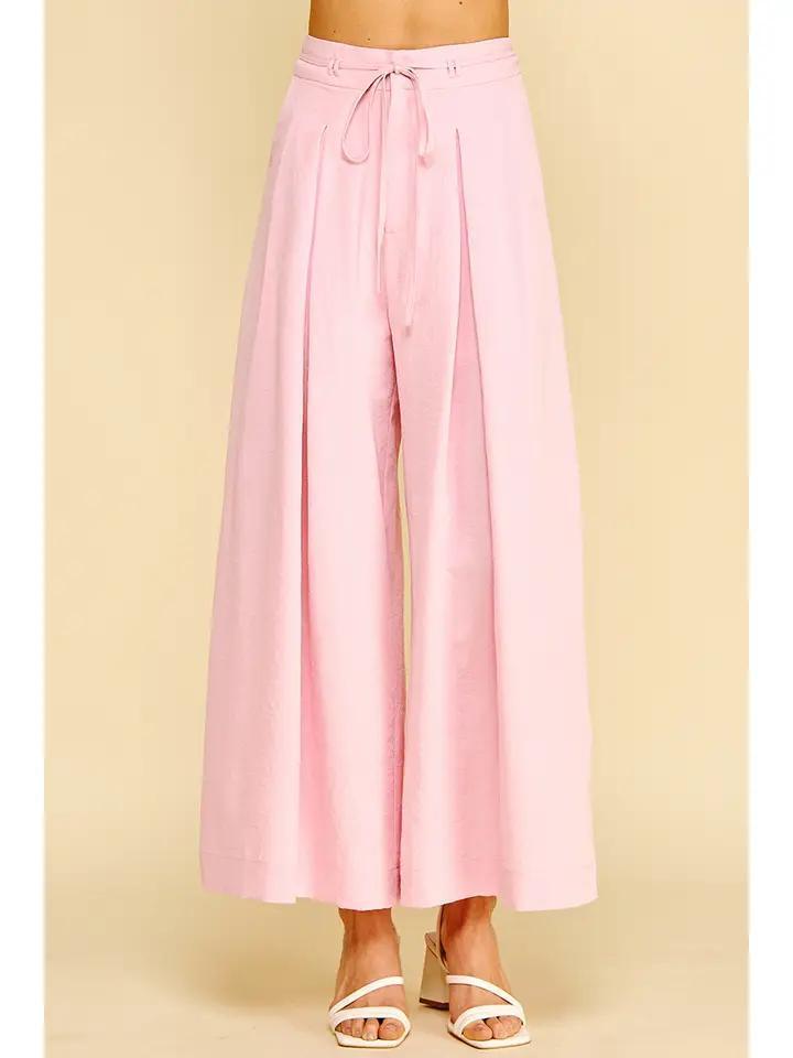 Pink Pleated Wide Leg Pants