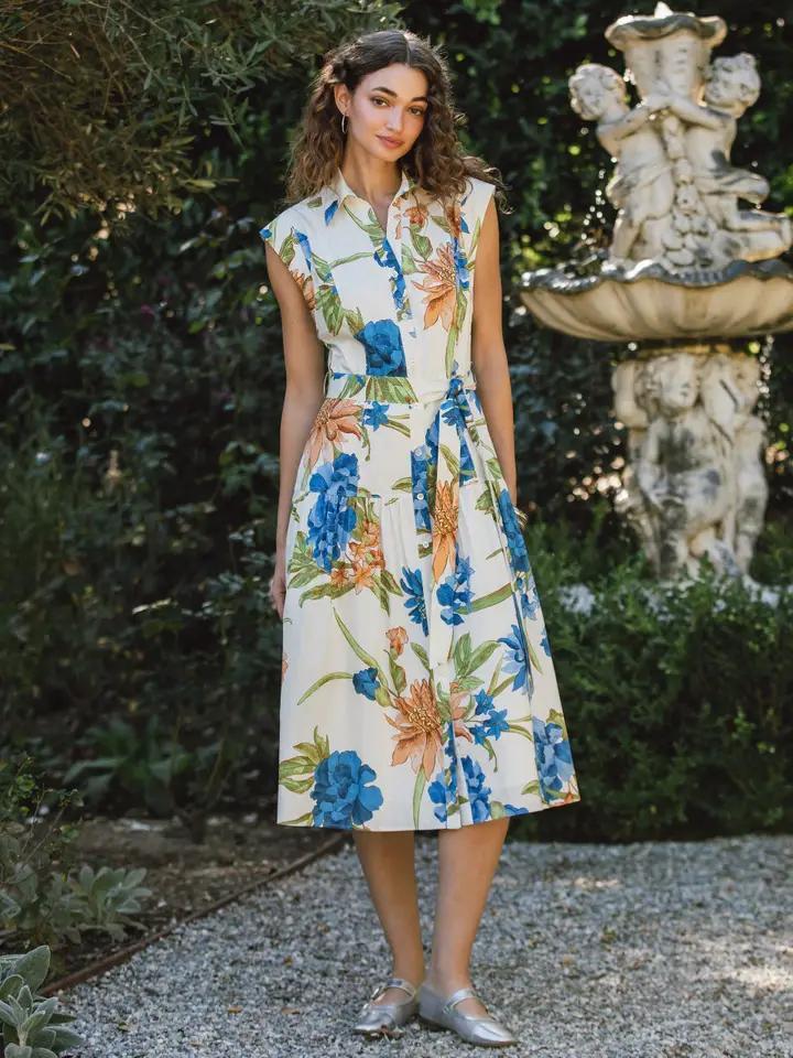 White with Multi Floral Printed Dress
