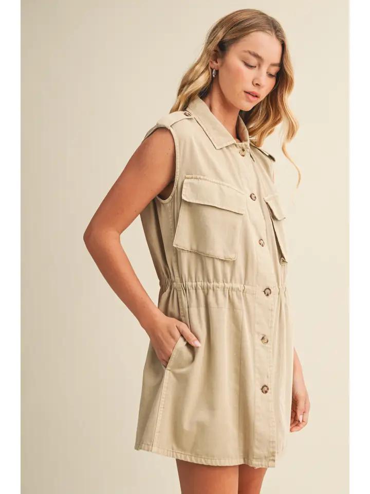 Latte Sleeveless Shirt Dress