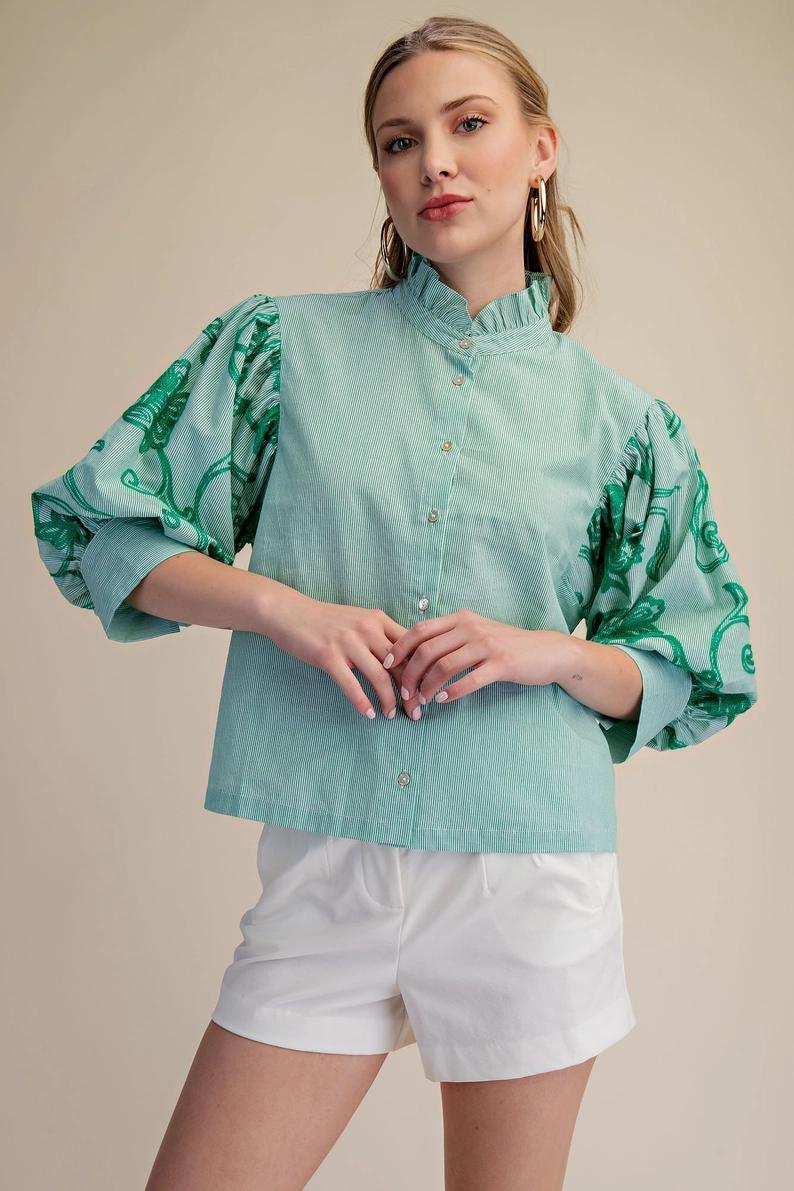 Green Pinstriped Top