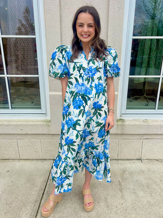 Ivory and Royal Floral Midi