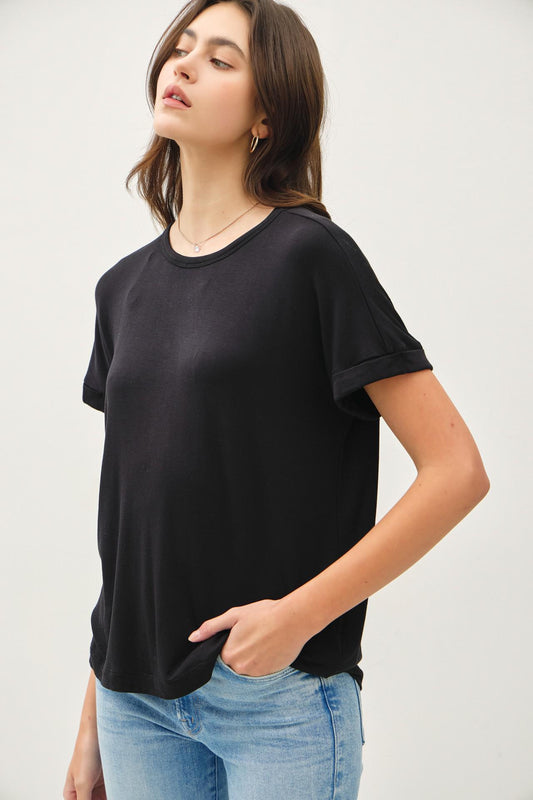 Black Rolled Sleeve Tee