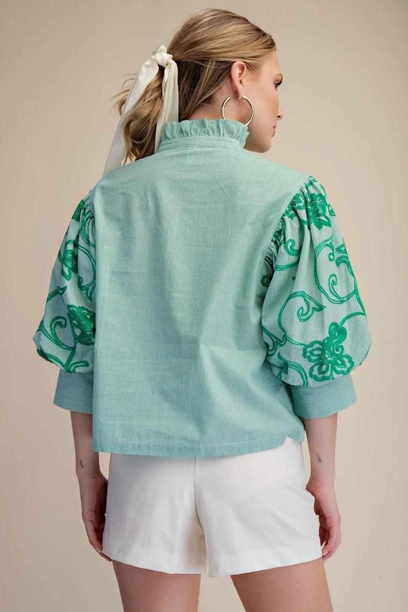 Green Pinstriped Top