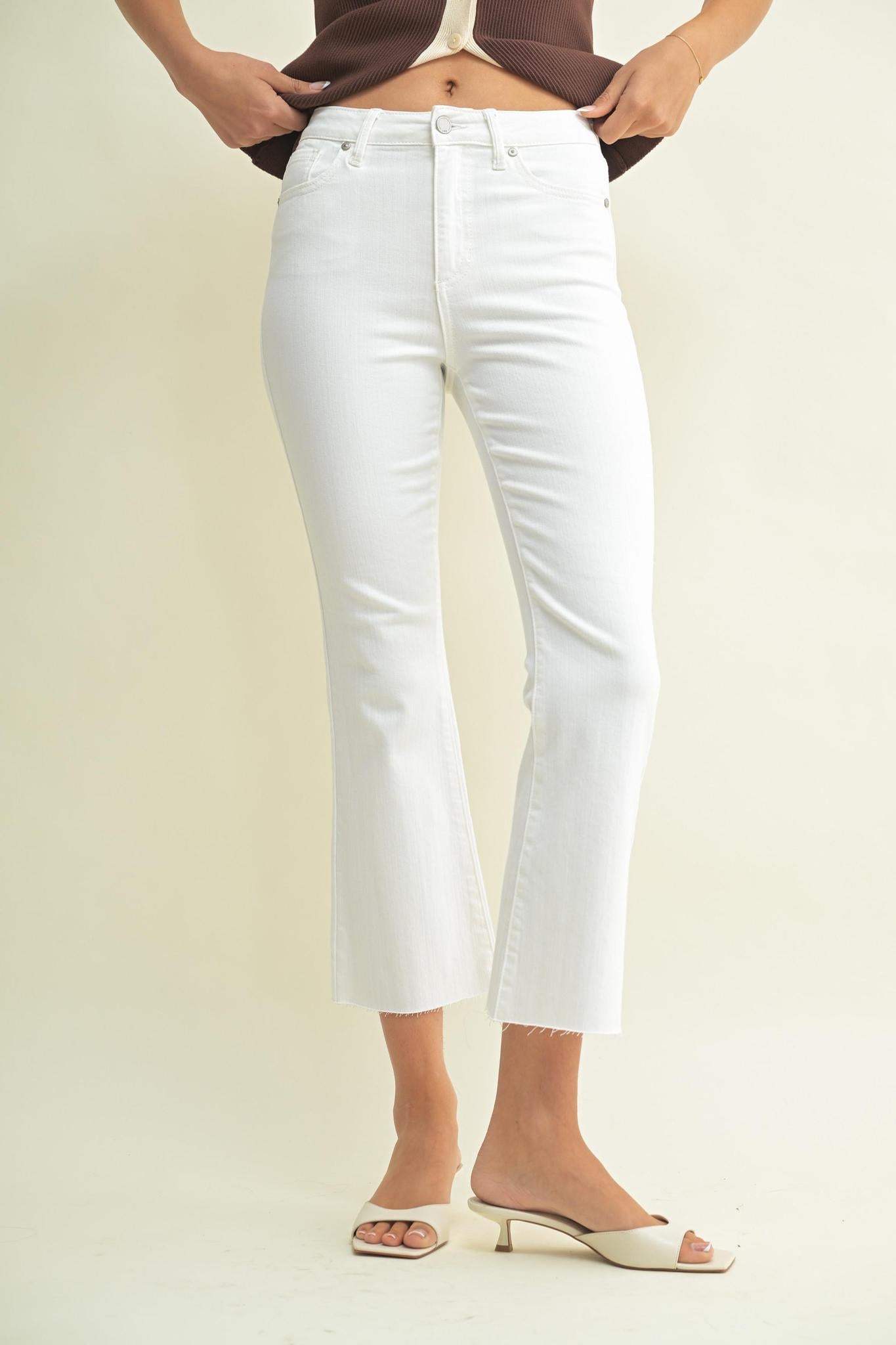 White Cropped Kick Flare