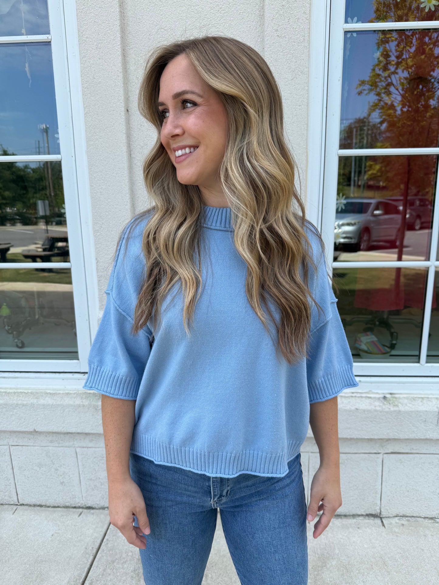 Denim Blue Crew Neck Sweater