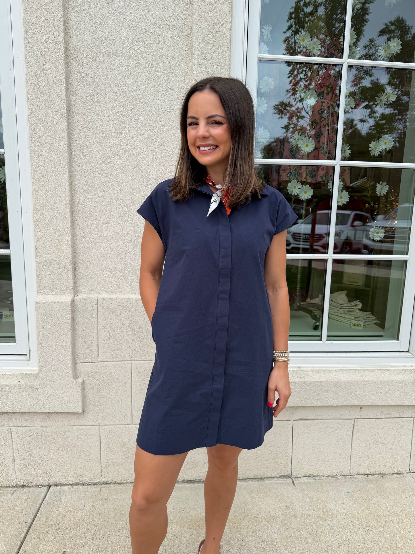 Navy Collared Button Down Dress
