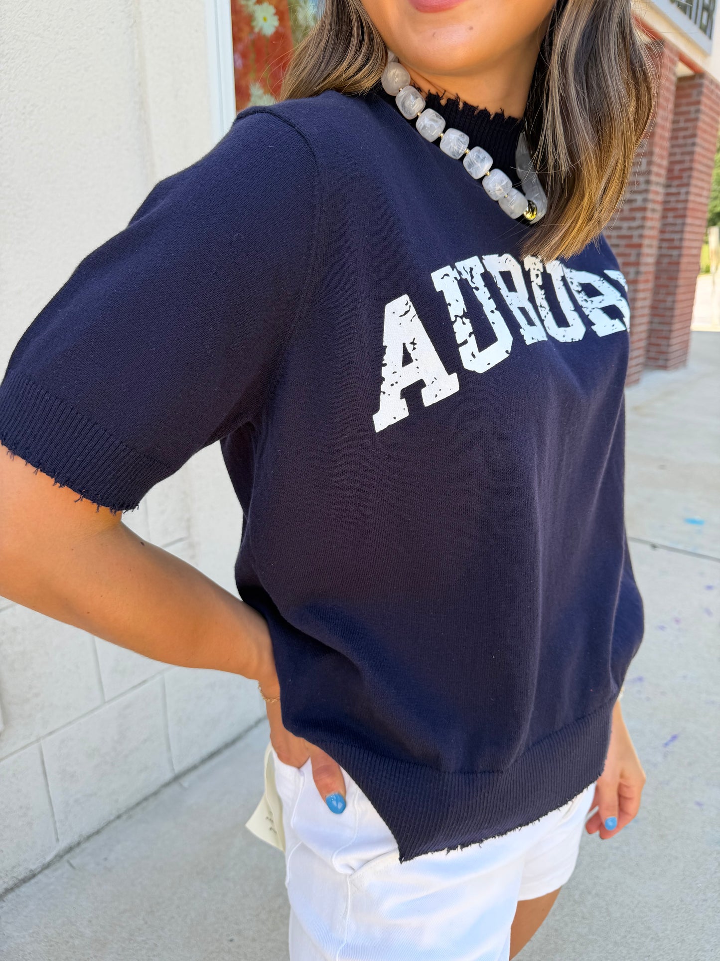 Navy Gameday Knit Top