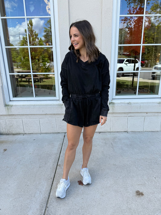 Ash Black V Neck Romper