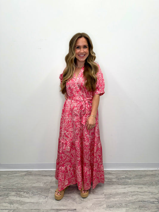 Magenta Damask Printed Maxi