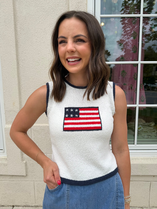 Ivory and Navy American Knit Top