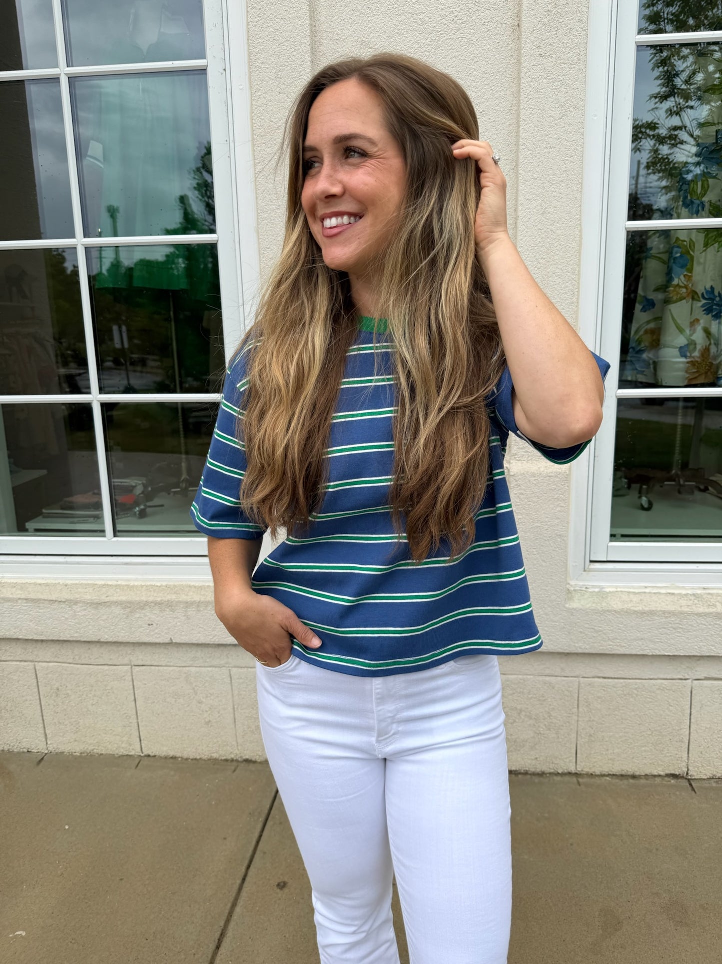 Blue and Green Boxy T shirt