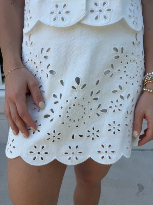 Off White Denim Eyelet Skort
