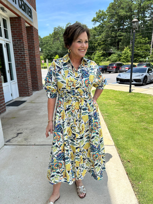 Cream Multi Floral Midi Dress