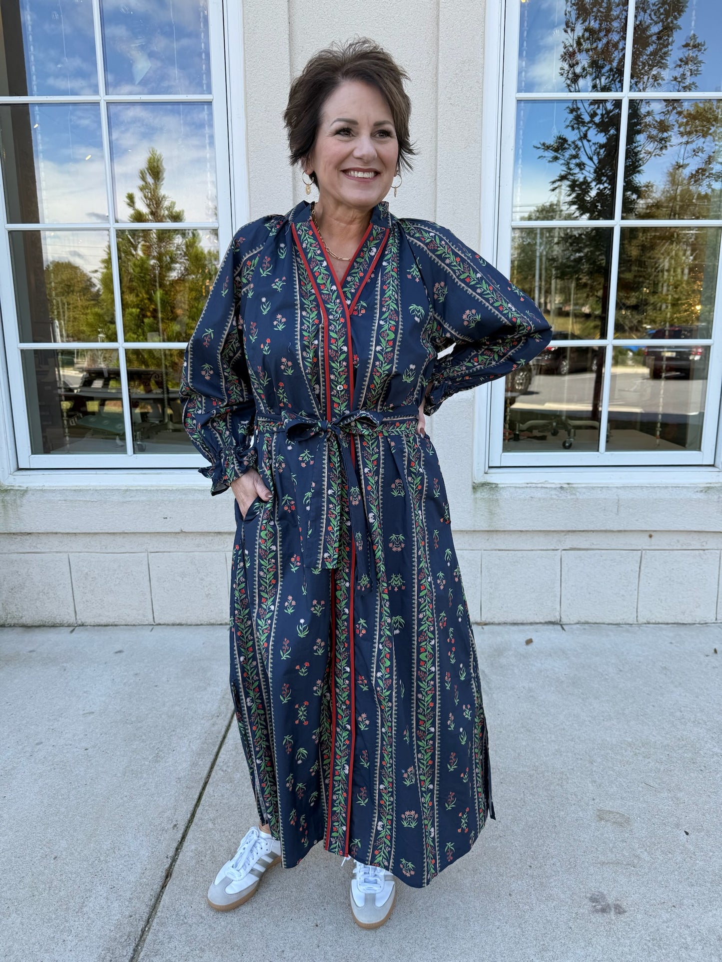 Navy Mini Flower Stripe Print Maxi