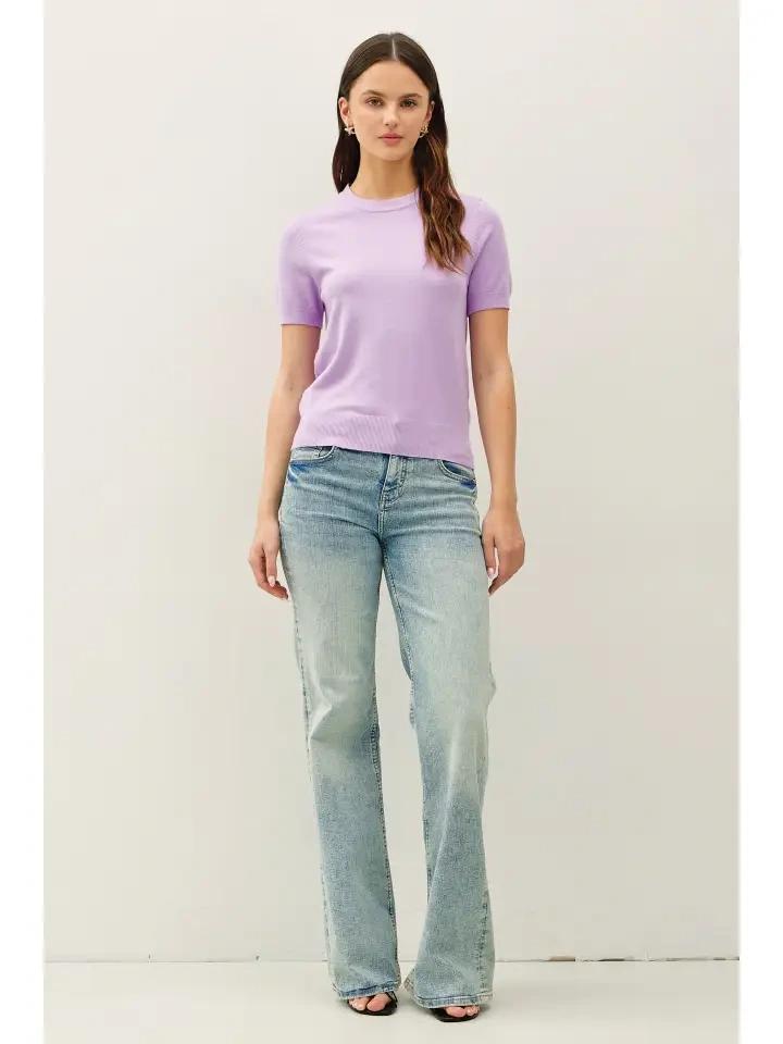 Lavender Basic Short Sleeve Sweater Top