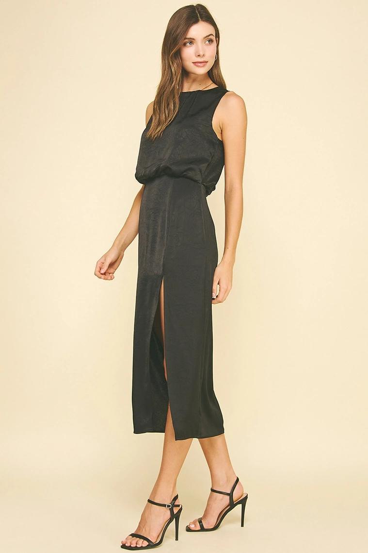 Black Silky Side Slit Midi