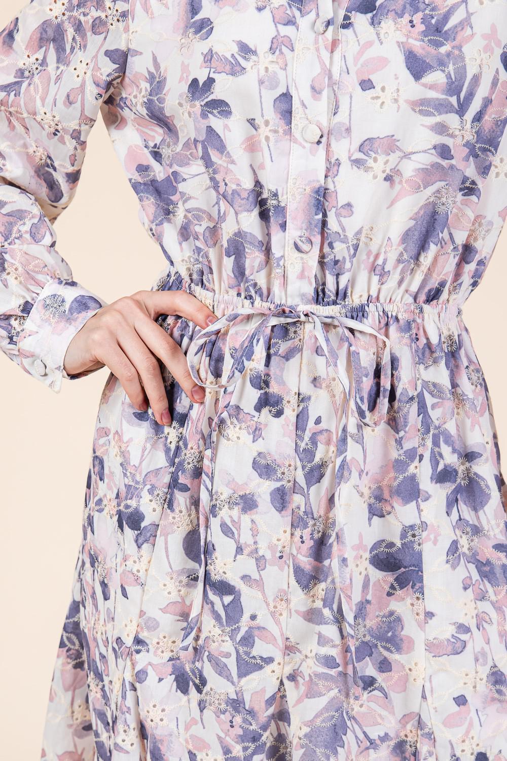 Lilac Floral Eyelet Midi Shirtdress