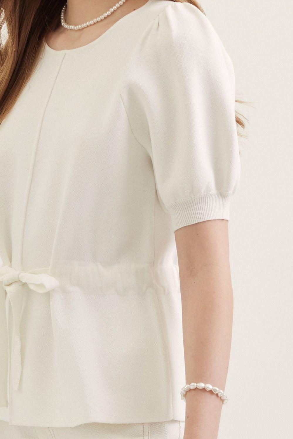 Off White Waist Detail Knit Top