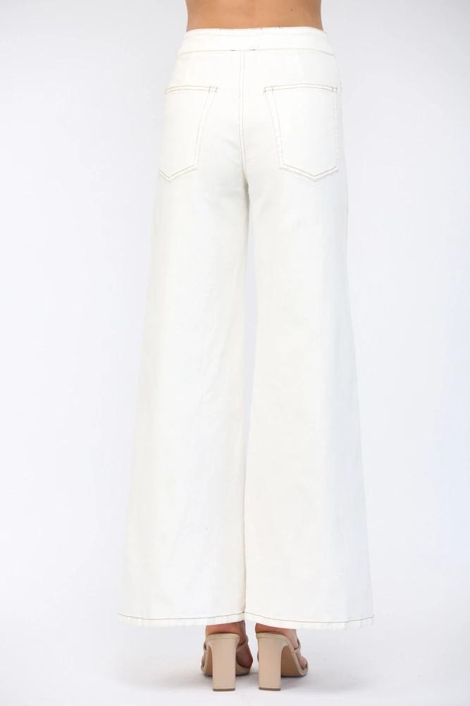 Cream Topstitched Flare Jean