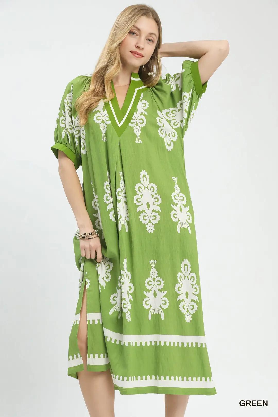 Green Bordered Midi Dress