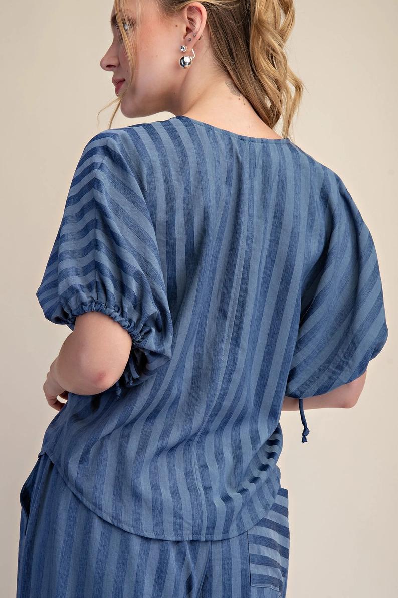 Indigo Striped Tie Puff Set
