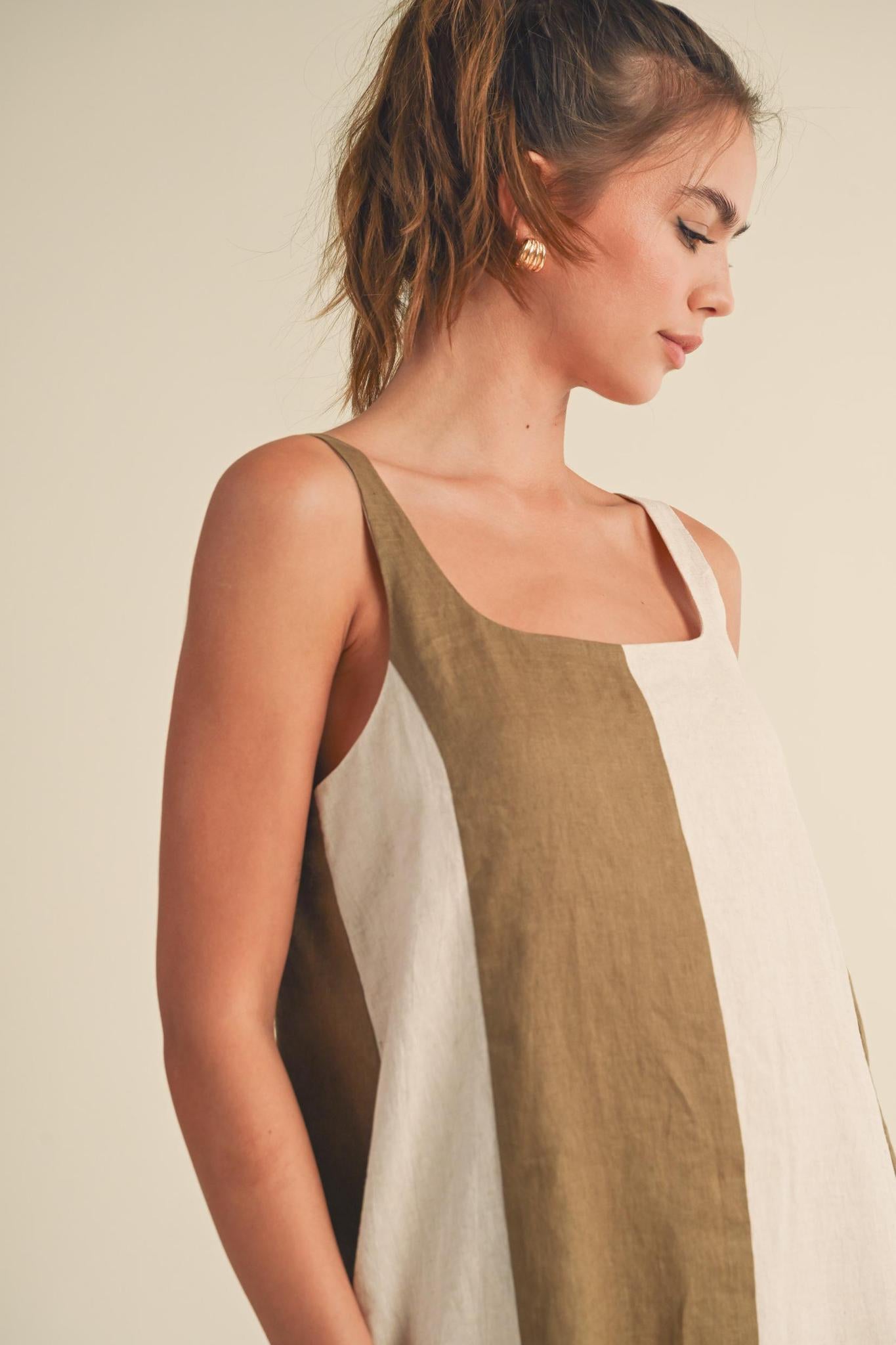 Olive and Oatmeal Linen Dress