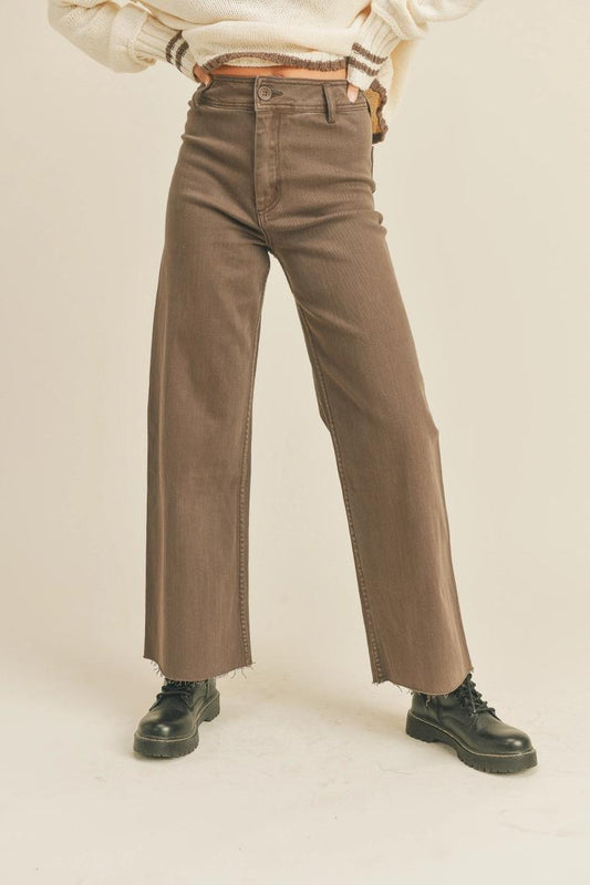 Brown Straight Wide Leg Denim Pants