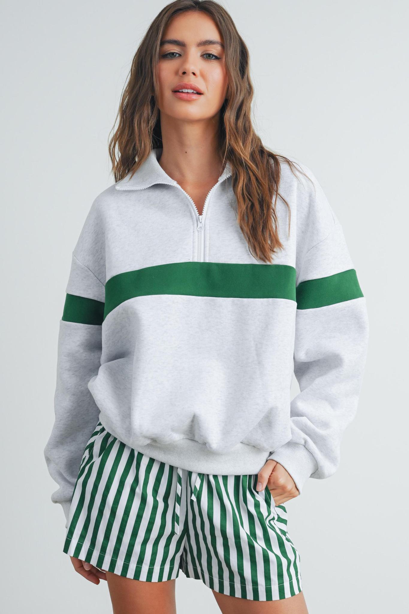 Grey and Green Half Zip Sweatshirt