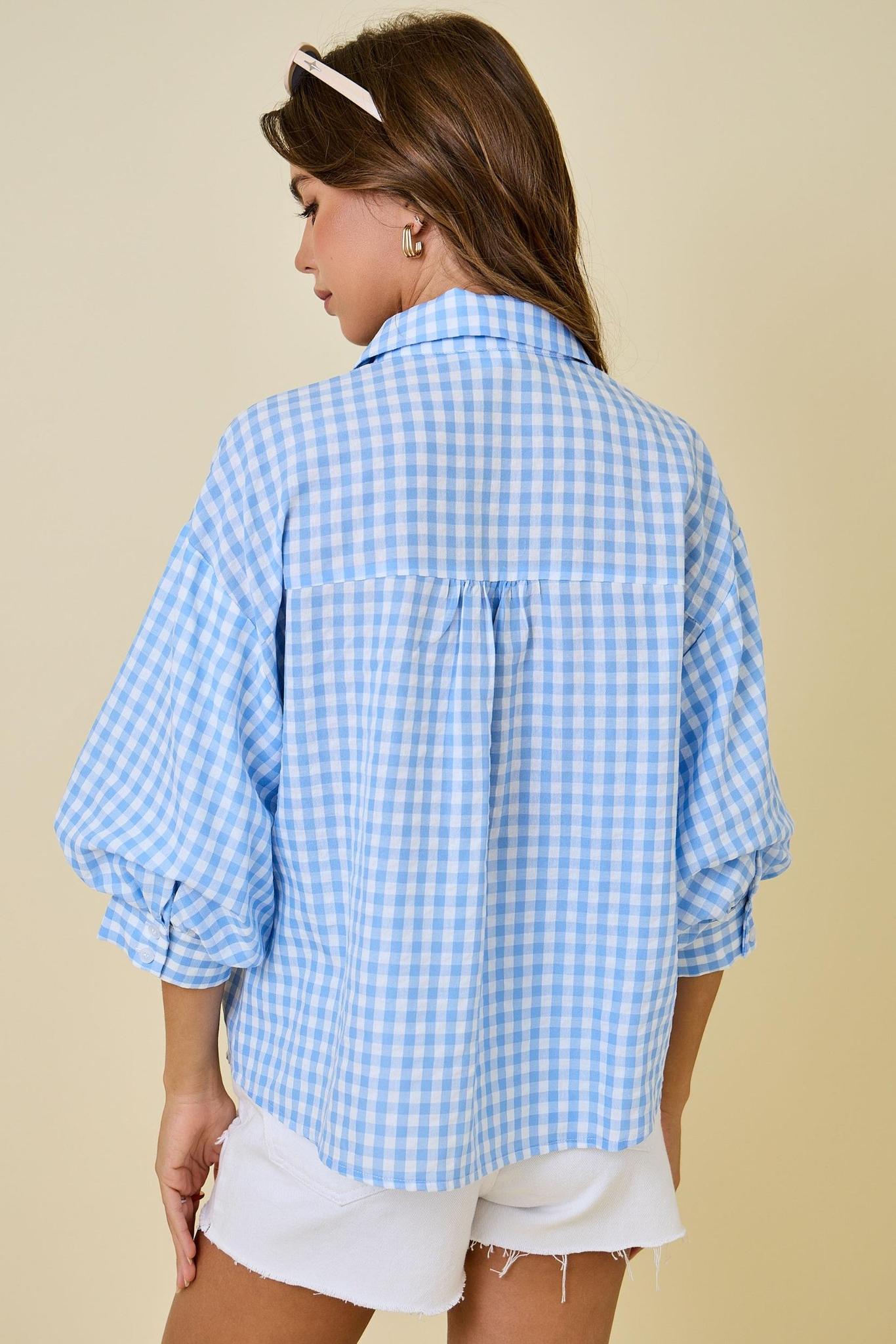 Sky Blue and White Gingham Shirt