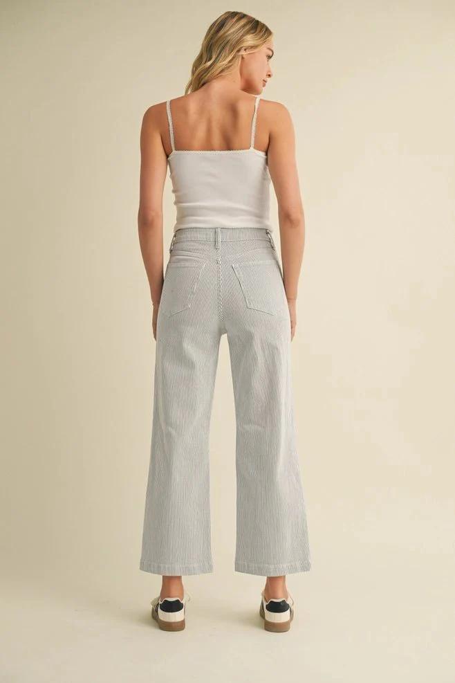 Stripe Patch Pocket Wide Leg Jean