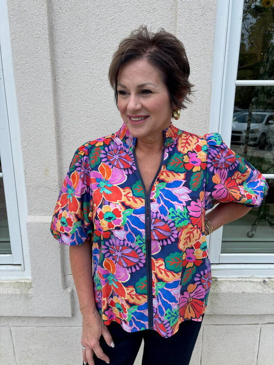 Puff Sleeve Floral Detail Top