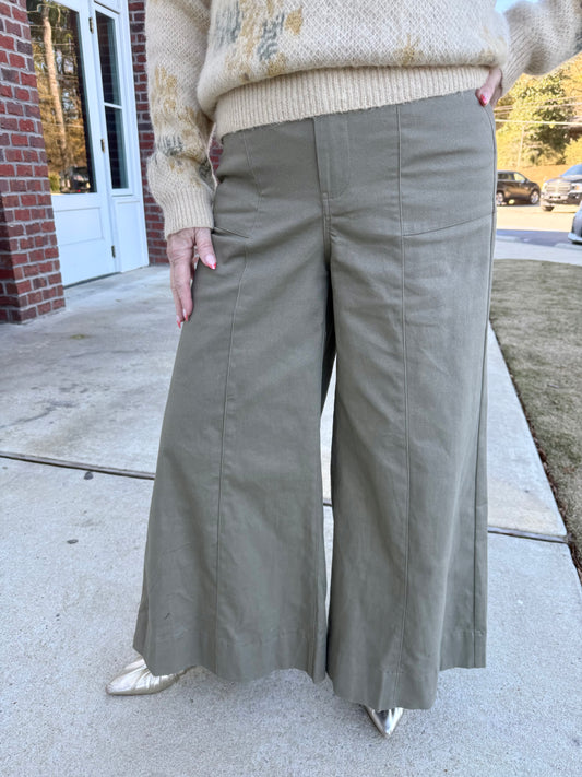 Light Olive Cropped Wide Leg Pants